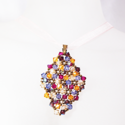 Pendant 65cm - Malvina Rhombus M-Salmon Organza - Pendant 65cm - Laiton bronze